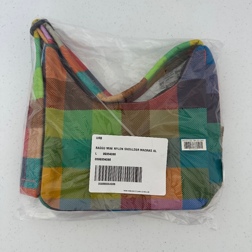 BAGGU Multicolor Madras Mini Nylon Shoulder Bag